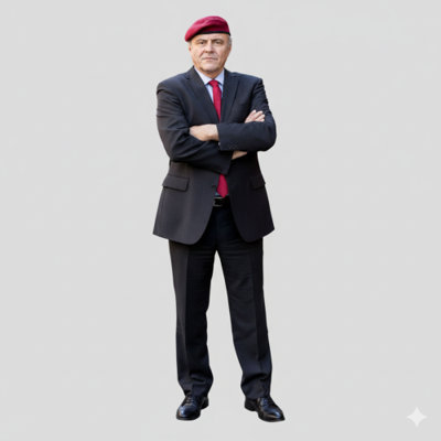H38295 Curtis Sliwa, béret rouge, ange gardien, maire, nominé, découpe en carton, debout, debout