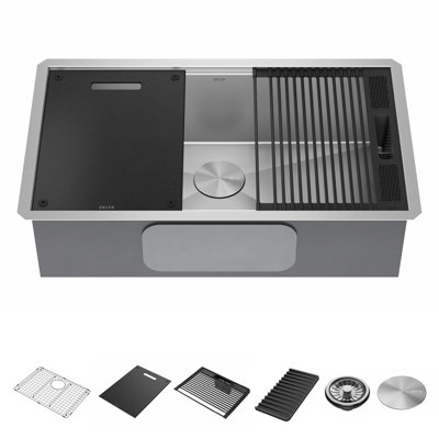 Delta Rivet™ 32" L Workstation Kitchen Sink Undermount 16 Gauge Stainless Steel Single Bowl with WorkFlow™ Ledge