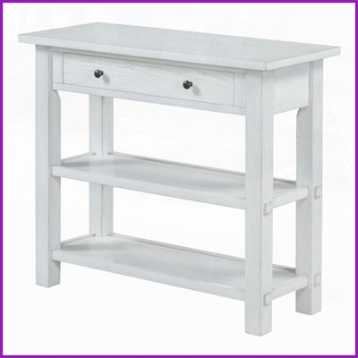 Table basse rétro blanche antique avec tiroir & amp; Tablettes, panneau de fibres à densité moyenne et bois d'hévéa pour le vestibule / le salon