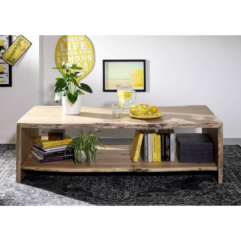 Pure Acacia Solid Wood Solid Wood Frame Coffee Table, H45 x L70 x W150cm, Natural Brown