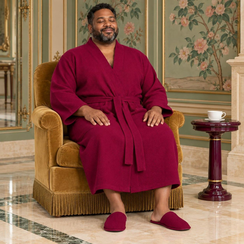 Peignoir gaufré LOTUS LINEN, TG, Vin rouge