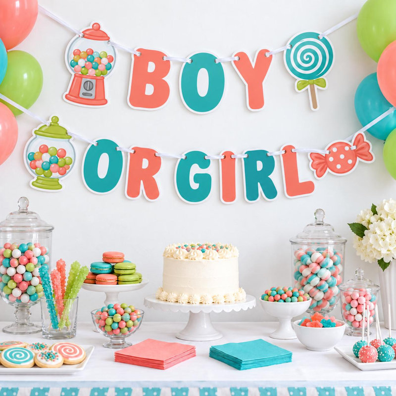 Bannière « Petite Surprise » pour la révélation du sexe du bébé, guirlande de bonbons « Garçon ou Fille », décoration de fête corail et turquoise