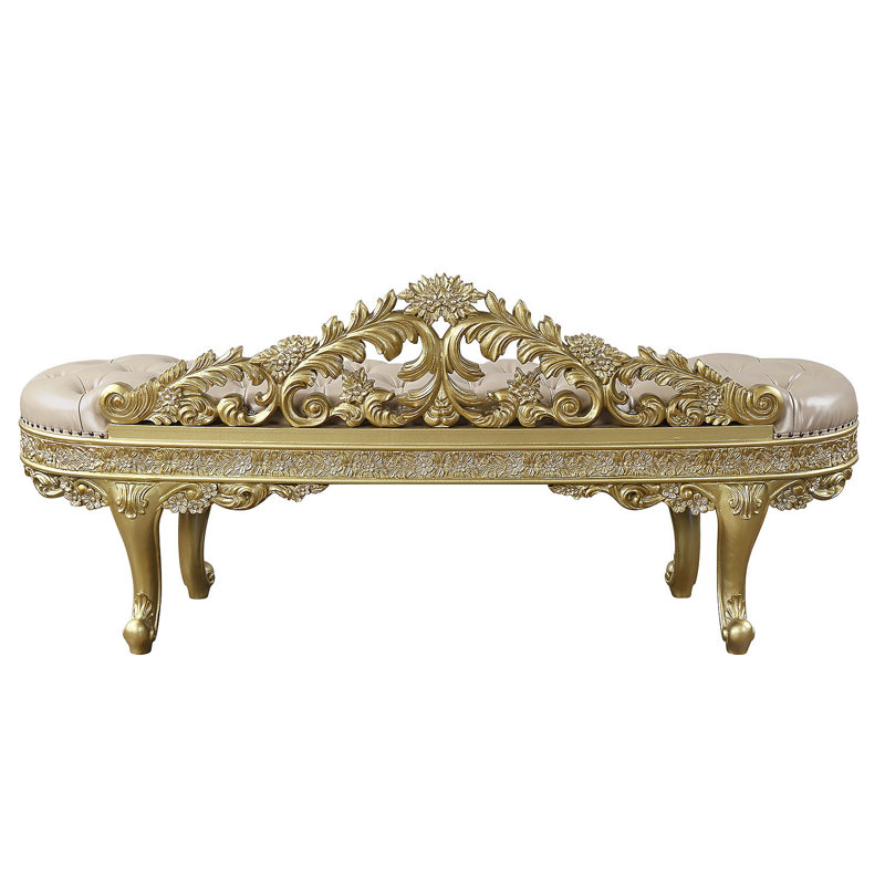 73" Light Gold PU Cabriole Bench with Storage and Metal Legs