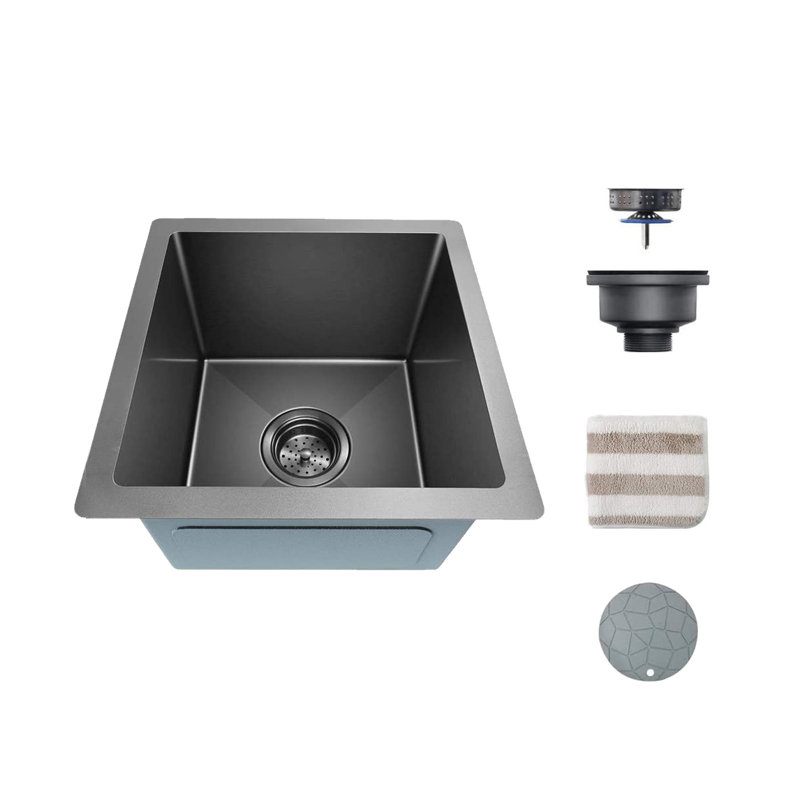 14x 14x9 inch Undermount Sink Nano Coating 16 Gauge RV Wet Bar Kitchen Sink,Gunmetal