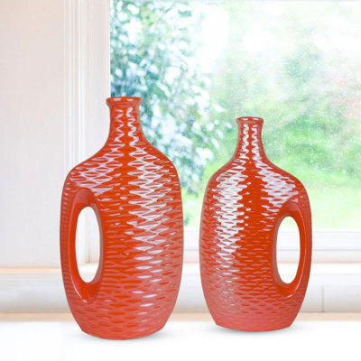 Tamkio Oval Textured Ceramic Table Vase Set