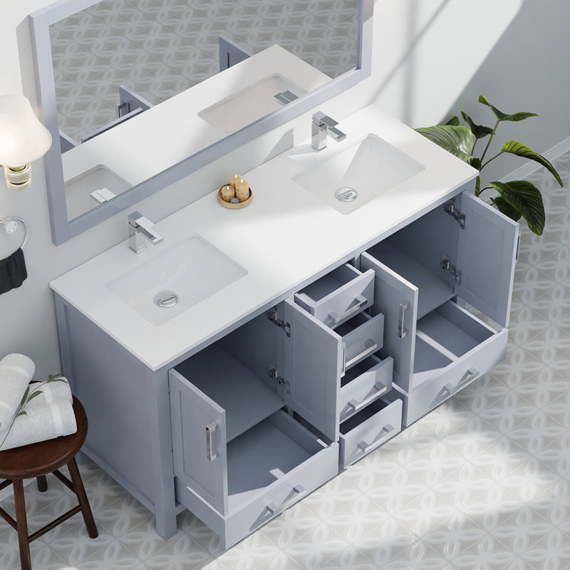Meuble-lavabo double avec comptoir en quartz