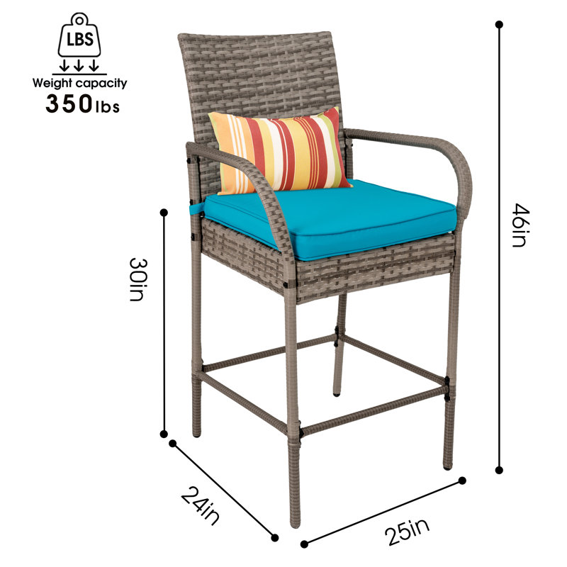 Tabouret de bar d'extérieur 30 po avec coussin Heshy, Bleu, gris