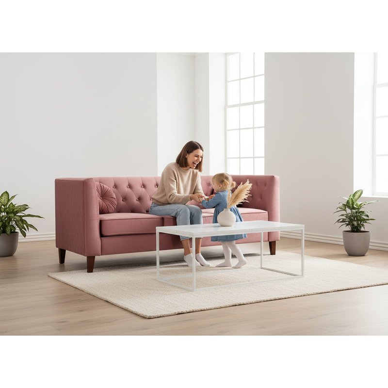 Canapé carré en velours de 81,5 po de largeur, Rose