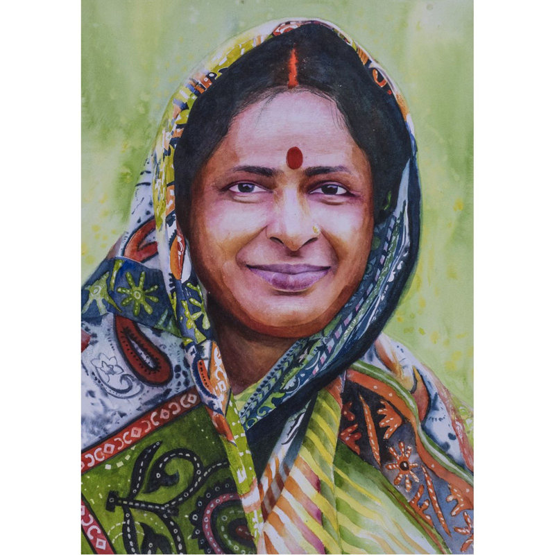 Visage de mère indienne | Aquarelle sur papier | Par Navneeth
