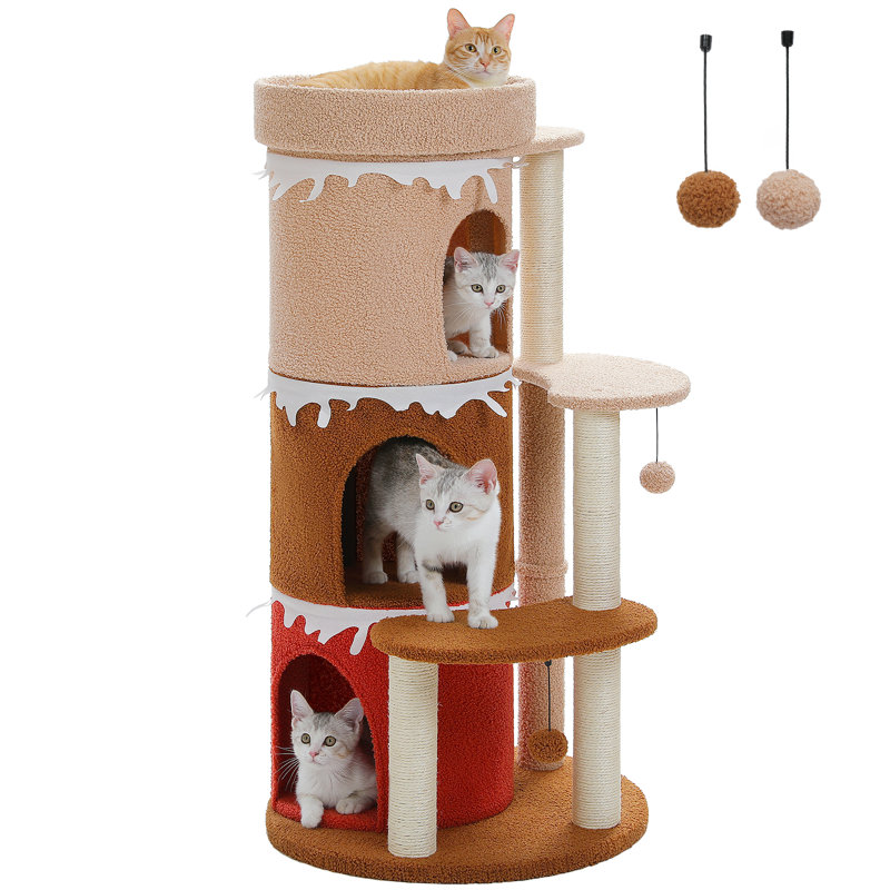 43'' Beige and Brown Sisal Multi-Level Cat Tree Tower