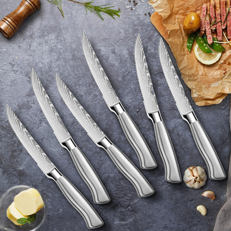 Steak Knives, 4.5 Inches Steak Knife Set Of 6, Dishwasher Safe Serrated Steak Knives German Stainless Steel Dinner Knives With Gift Box