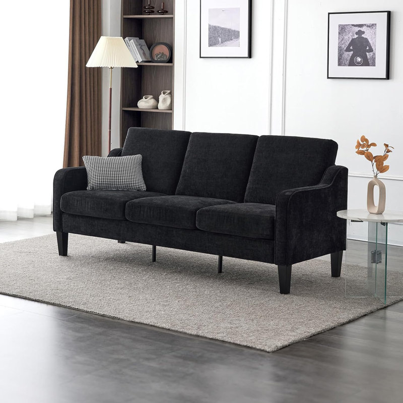 Sinica 71.2'' Upholstered 3-Seat Sofa, Black