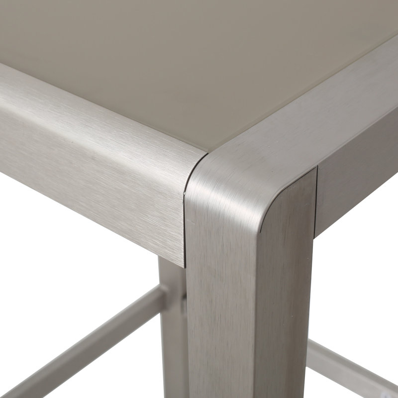 Table de bar d'extérieur grise avec structure en aluminium et plateau en verre