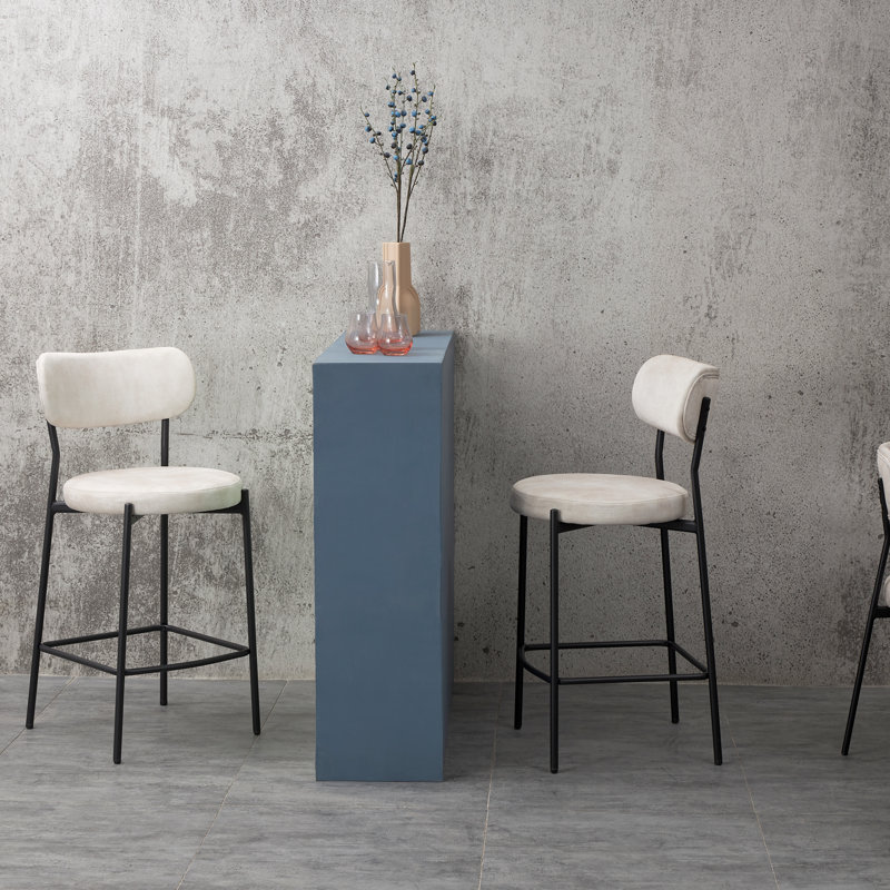 2x Mateiu 67 Velvet Upholstered Bar Stool, Cream