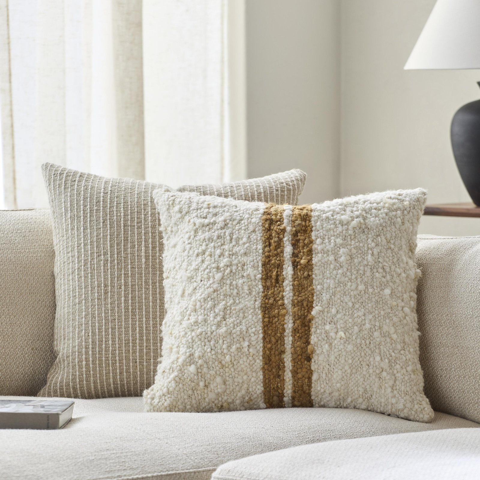 Alivia Striped Throw Pillow, Brown, Down, 22" x 22"