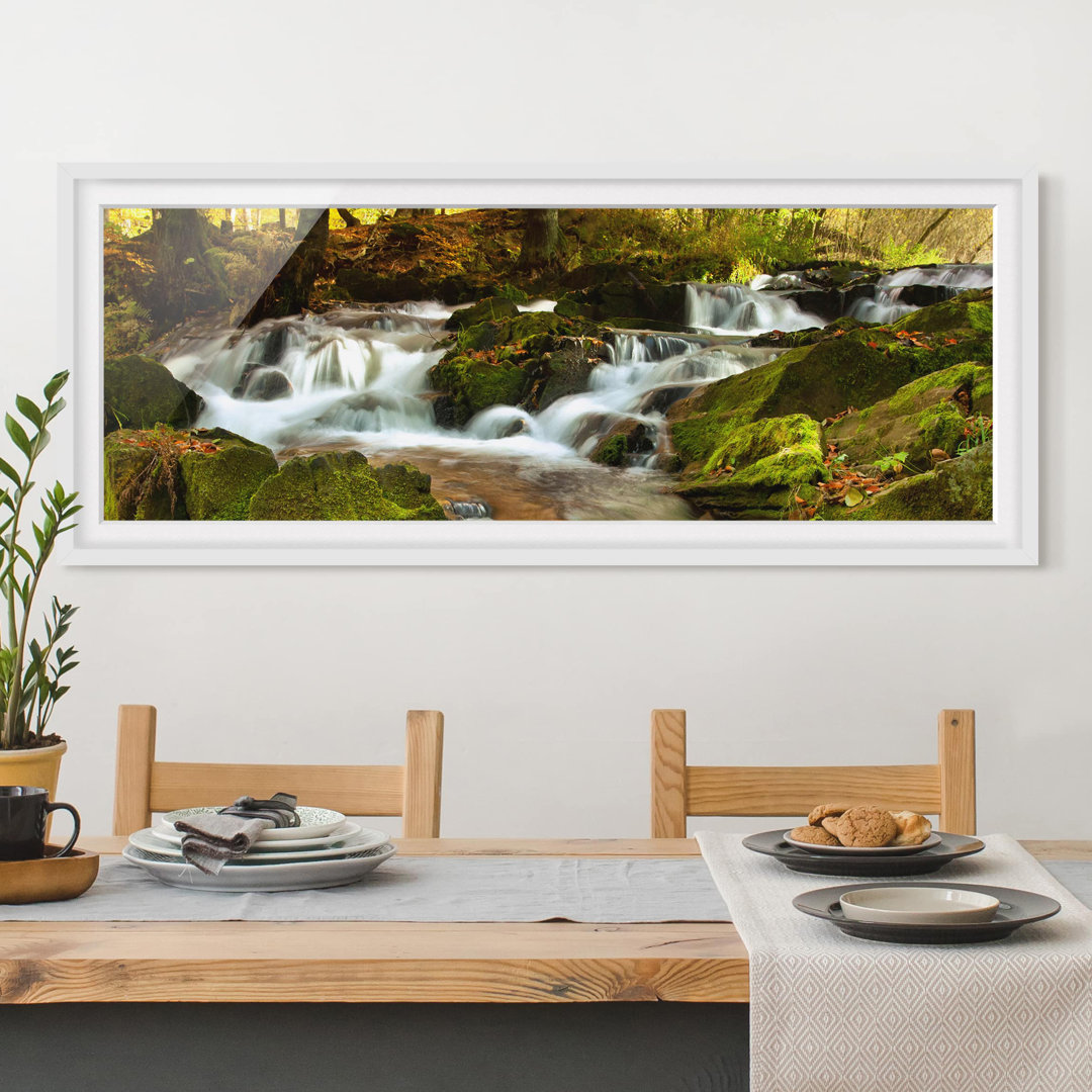 Gerahmtes Poster Waterfall Autumnal Forest