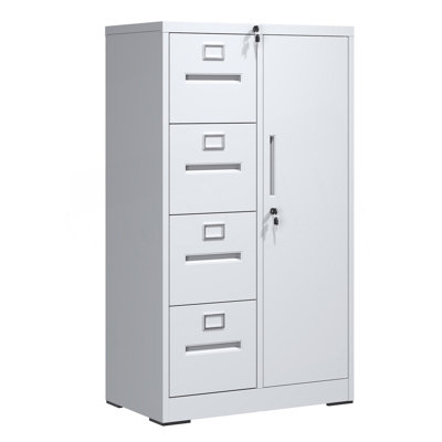 Metal Storage Vertical Filing Cabinet With Lock, Steel File Locker With 4 Drawers And 1 Door