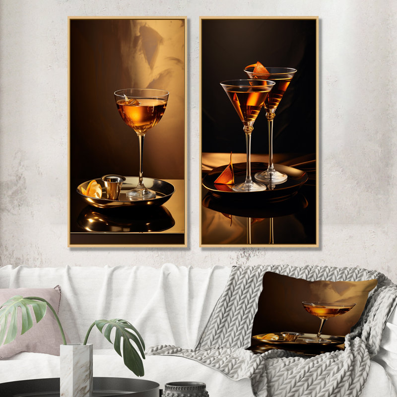 «Sidecar Soiree Bronze Cocktail - Cocktail», ensemble de 2 reproductions d'art sur toile, Encadrement brun, H 32 po x l 33 po