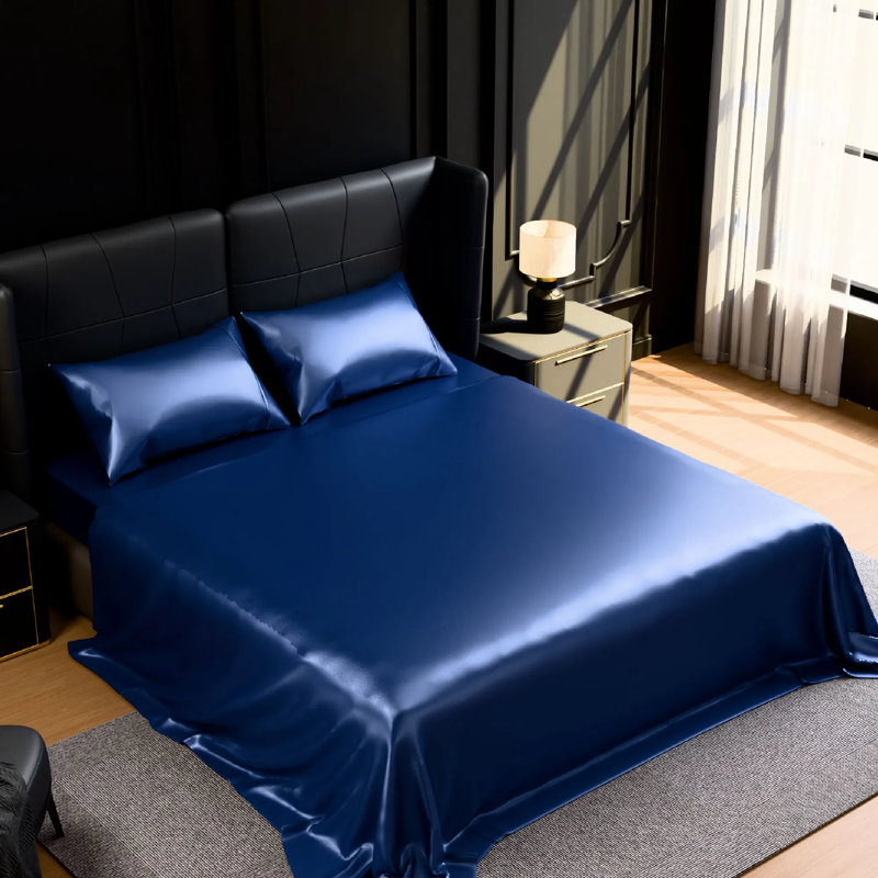 Ensemble de draps en satin, literie 4 pièces soyeuse avec poche profonde de 15 pouces - résistant au froid, à la décoloration et au froissement, facile d'entretien - comprend un drap plat, un drap-housse et 2 taies d'oreiller