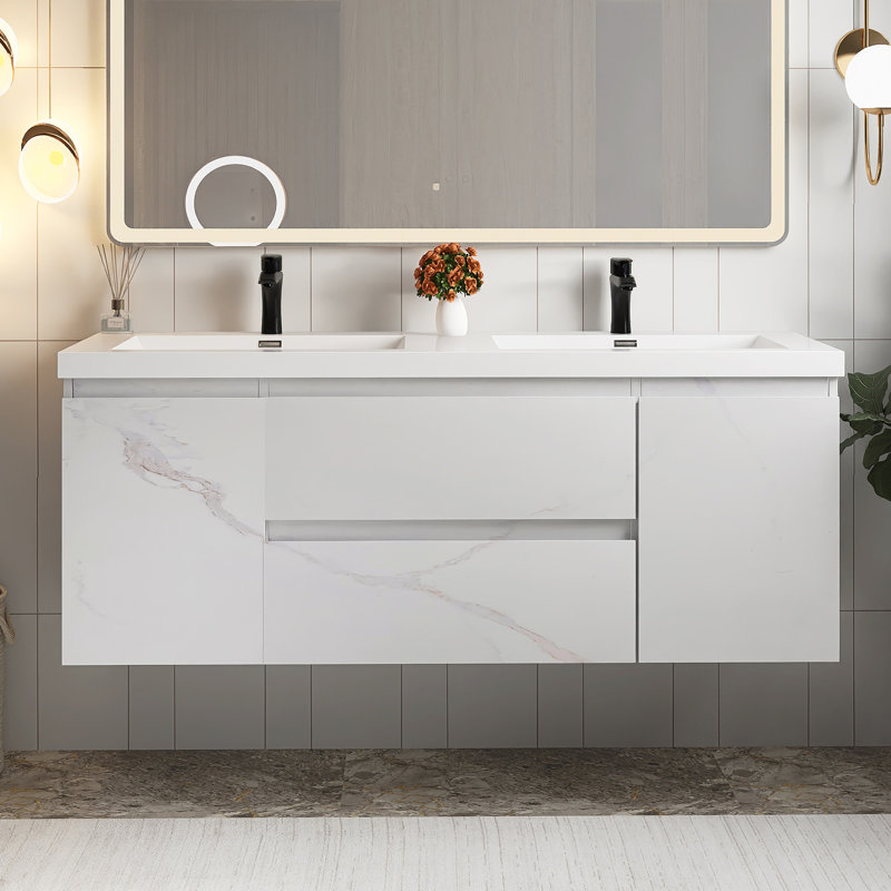 Ensemble de meuble-lavabo double 60 po avec plateau en résine 60 po