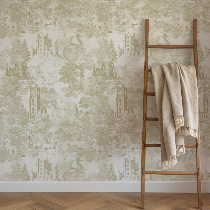 Dragon Fantasy Wallpaper Toile de Jouy, Beige
