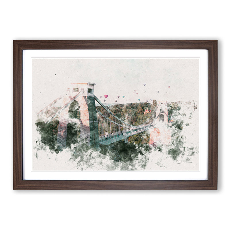 Clifton Suspension Bridge In Bristol - Single Picture Frame Painting on MDF, Walnut Framed, 45cm H x 63cm W x 2cm D