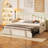 Upholstered Twin Size Daybed With Adjustable Height Pop Up Trundle Twin Bed And USB & Type-C Charging Port, Day Bed Frame With 2 Side Pockets, No Box-Spring Needed, Beige-147701581
