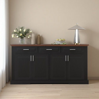 63" Fluted Sideboard Buffet Cabinet With Storage, Modern Coffee Bar Station With 4 Doors And 3 Drawers, Kitchen Storage Console Table For Living Room Dining Room Entryway