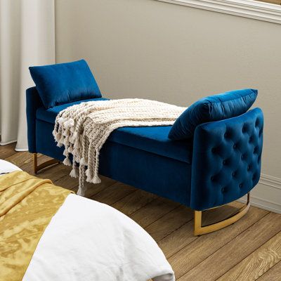 With Storage Blue Velvet Bedroom Bench 63