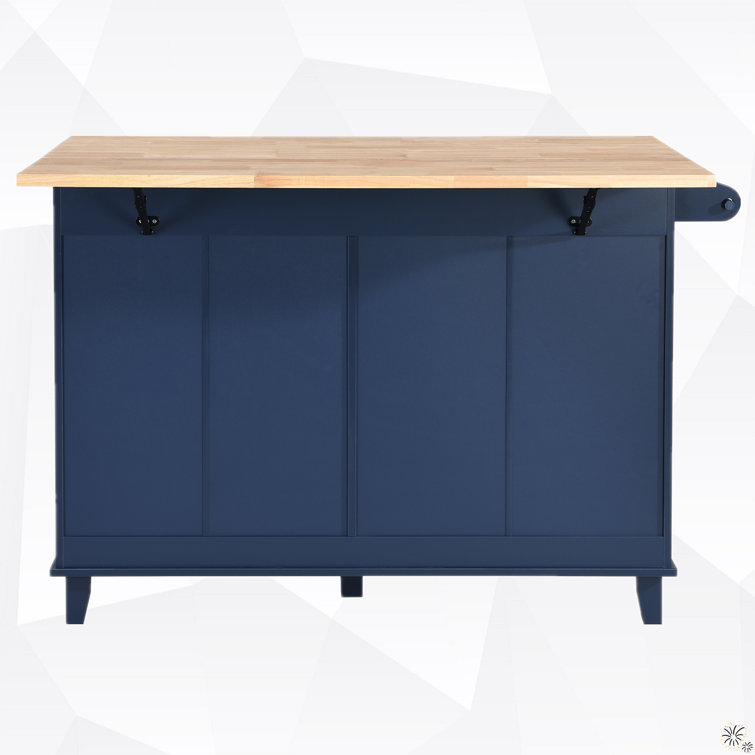 50.3'' Wide Kitchen Island Set with Solid Wood Top Red Barrel Studio Base Finish: Blue