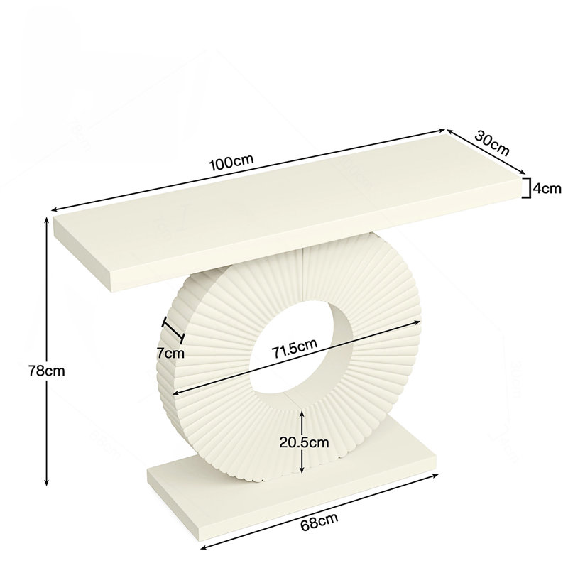 Console moderne blanche avec base sculpturale à vagues géométriques, canapé d'appoint mince pour le couloir du salon, Blanc