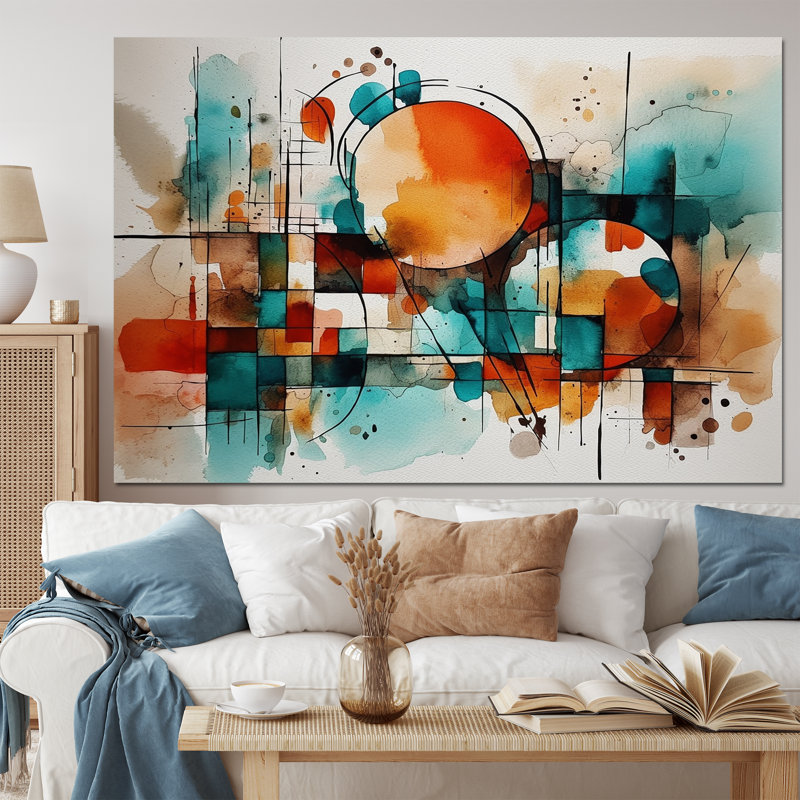 Orange orange, art géométrique abstrait sur toile