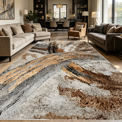 Tapis texturé à motif abstrait tourbillon de ton terre gris gris 1PC pour le salon, doux et confortable, convient à toutes les saisons, facile à entretenir, tapis de sol intérieur lavable à la machine, sous la table de ferme convenant à la table à