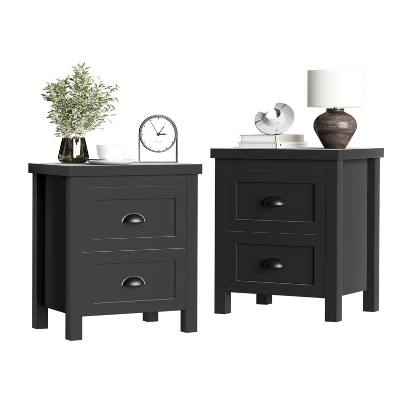 Ensemble de 2 tables de chevet de 3,6 po avec 2 tiroirs, table d'appoint noire pour le salon et la chambre à coucher (ensemble de 2)