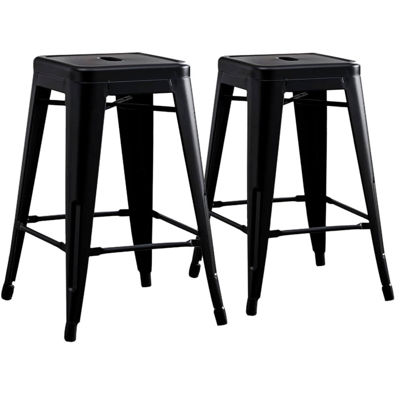 Ensemble de 2 tabourets de bar en métal avec 4 pieds, Noir