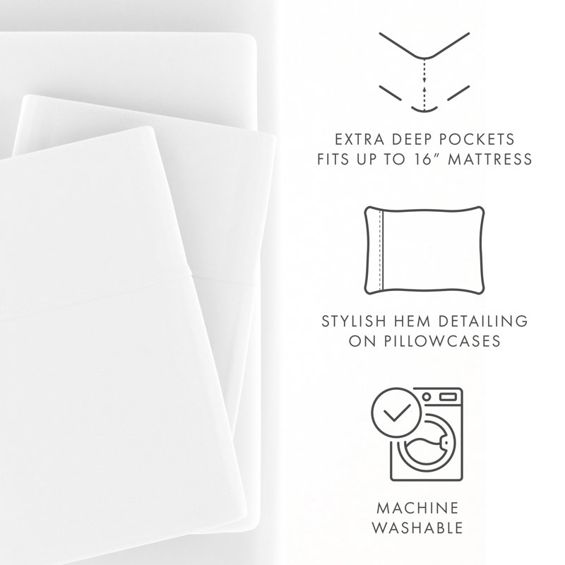Ultra Soft Double Brushed 4 Piece Sheet Set – Deep Pocket Fade Resistant Bedding, Queen Sheet Set with 2 Pillowcases, White