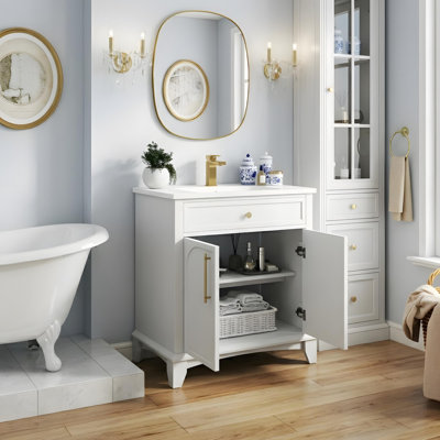 28" Bathroom Vanity with Ceramic Sink, Soft-Close Doors, and Adjustable Shelves