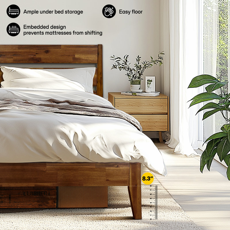 Acacia Premium Emery Solid Wood Platform Bed Frame with Headboard Included, No Box Spring Needed, Weight Capacity 800lb.