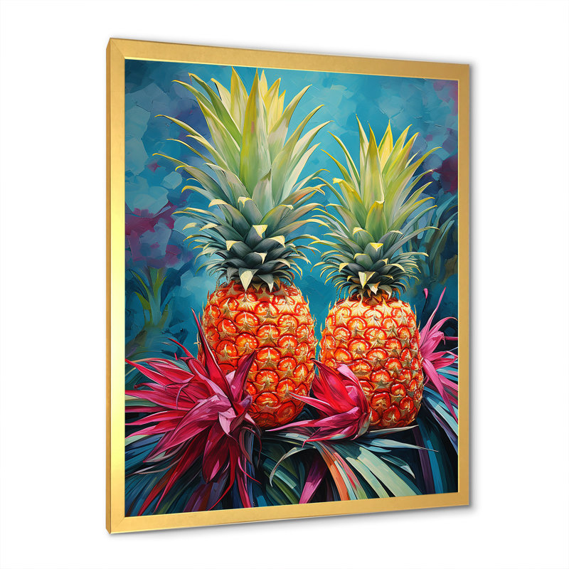 Oasis tropicale ananas sur toile, H 20 po x l 12 po x P 1 po, Encadrement doré