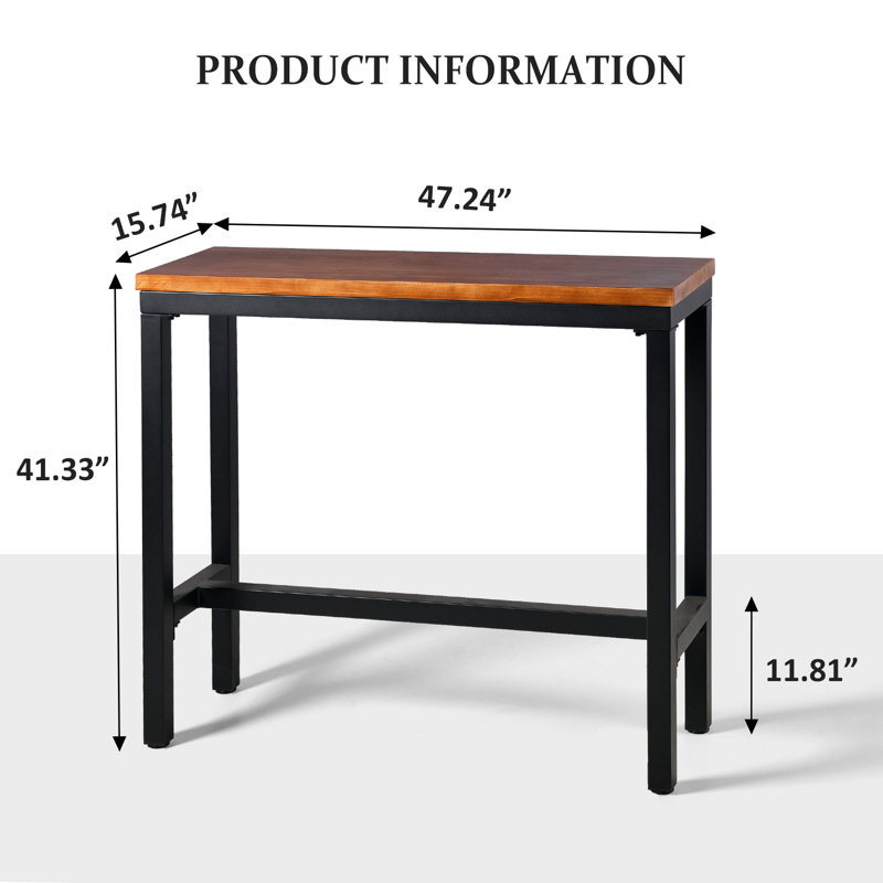 Sumar Pine Unfinished Solid Wood Top Metal Base Dining Table, Brown