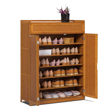 Freestanding Shoe Storage Cabinet for Entryway, Wooden Narrow Shoe Rack Organizer - Rustic Brown