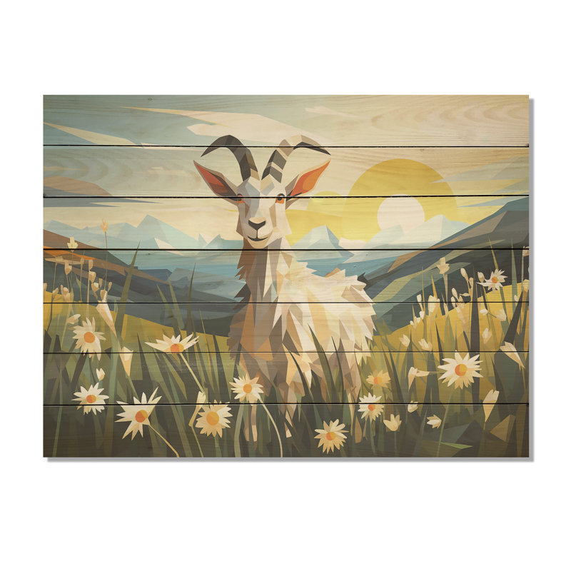 Goat Pasture Patterns III - Chèvre sur bois, H 10 po x l 20 po