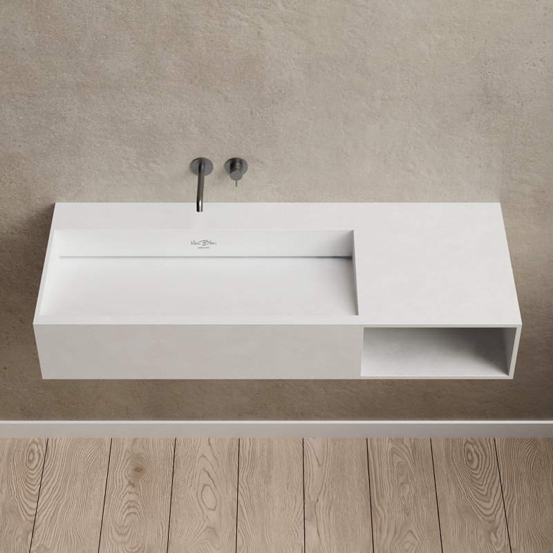 MonBlari 34" X 18" Rectangle Solid Surface Wall Mounted Bathroom Sink Matt White, Matte White