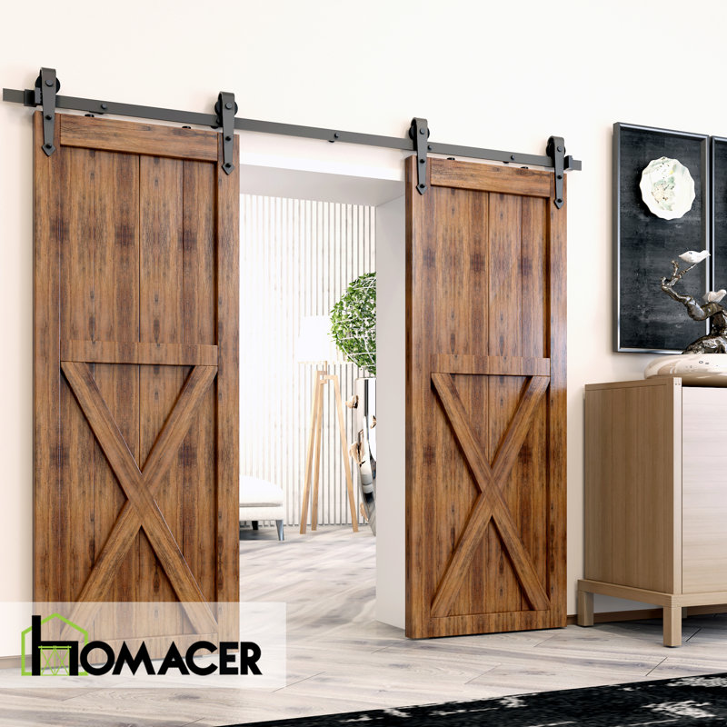 Black Rustic Arrow Design Non-Bypass Single Track Two Door Hardware Kit( Door Not Included), 132 in.