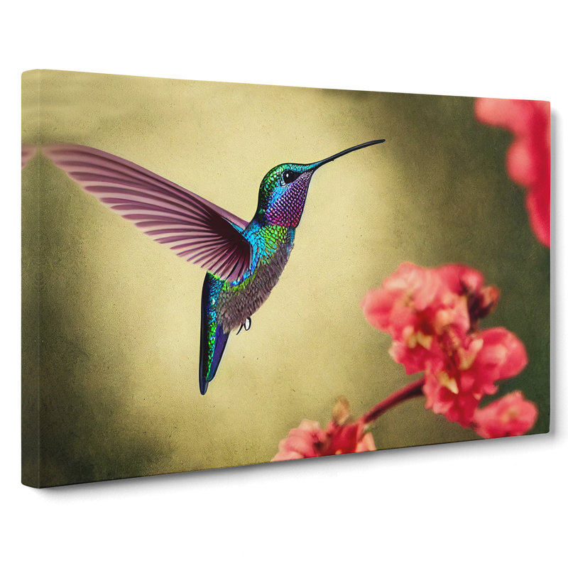 Electrifying Floral Hummingbird - Wrapped Canvas, 35cm H x 50cm W x 3cm D