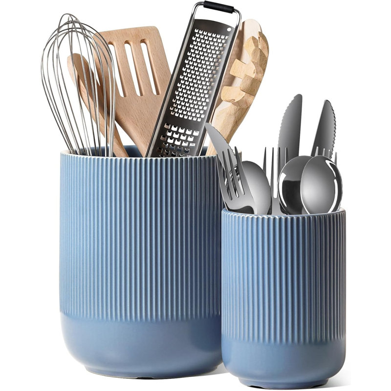 Porte-ustensiles cannelés en céramique bleu poudré (paquet de 2)