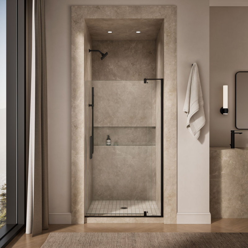 Revel 44'' x 70'' Pivot Shower Door with CleanCoat® Technology, Anodized Dark Bronze, Crystal Clear