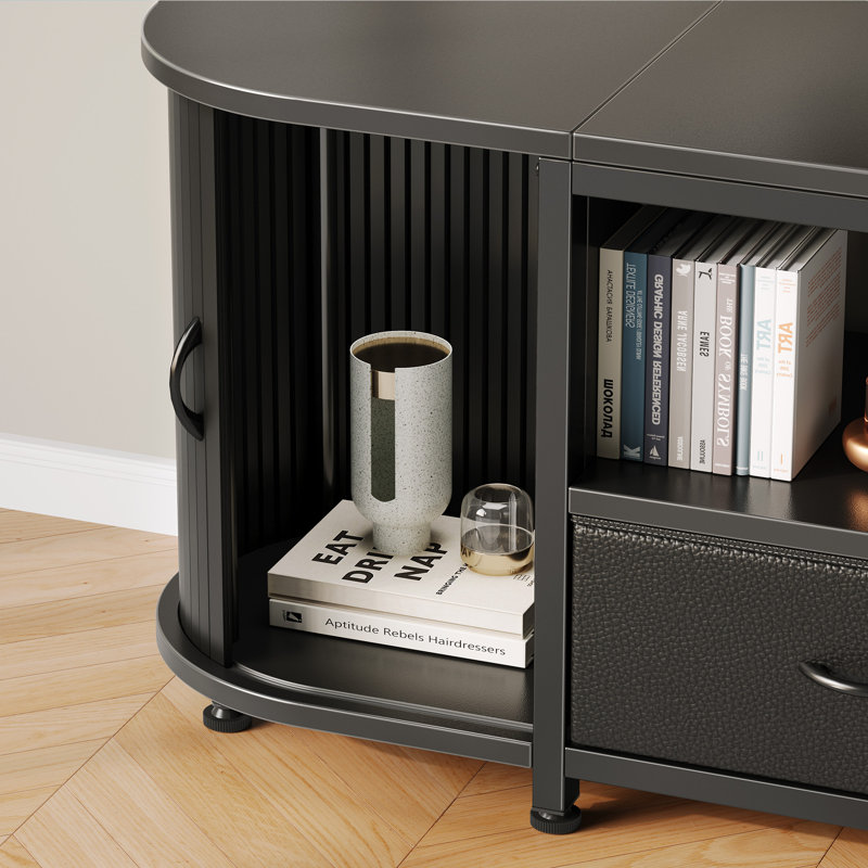 TV Stand with RGB LED Lights and Charging Station, Sliding Door TV Console with Large Storage, Black, 63"
