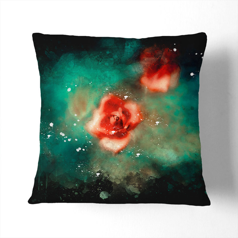 Rose Garden Cushion with Filling, 55cm H x 55cm W x 20cm D, Black