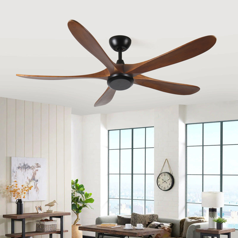 62 Inch Wood Ceiling Fan No Light With Remote Control, Low Profile Ceiling Fan Without Light,Noiseless Reversible Dc Motor With Timer